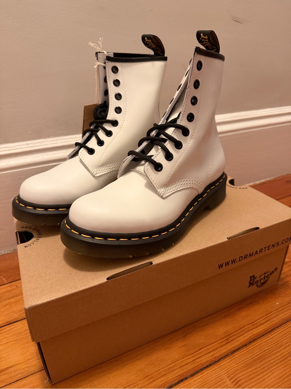 Dr. Martens White Lace-Up 8-Eye Leather Boots